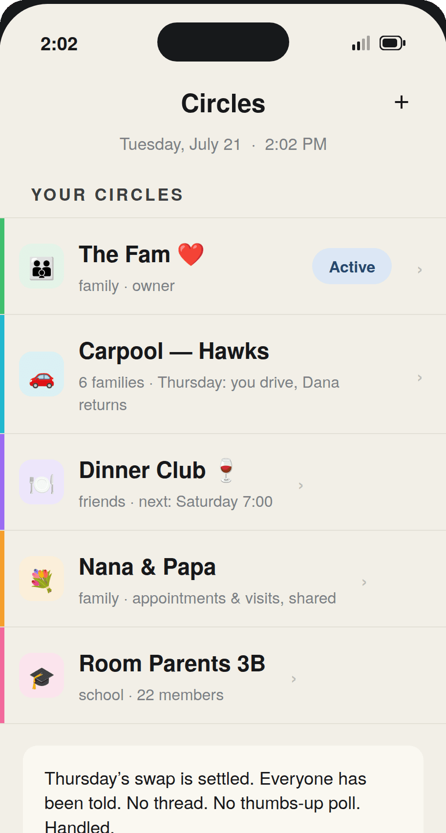 Coordinating circles and carpools